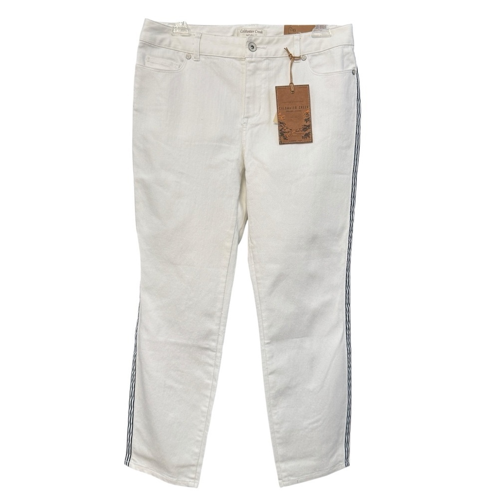 Coldwater Creek White Triple Stripe Tuxedo Slim Leg Jeans Women’s Size 6 NWT